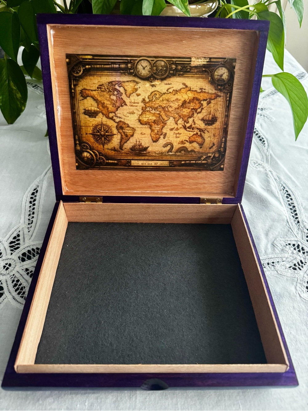 Steampunk wood cigar box mixed media Aviary Art with Brass Accents 8.5”x 7.5”x2” - Picture 3 of 9